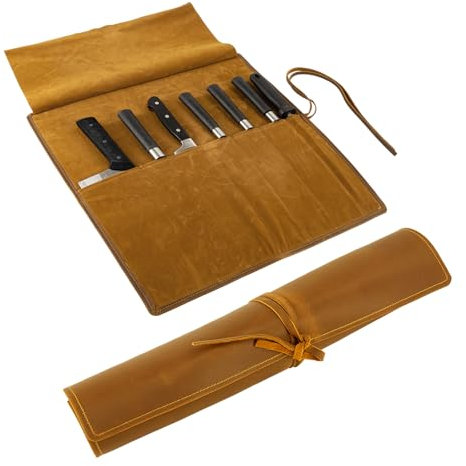 Baizoy Genuine Leather Knife Roll, Knife Bags for Chefs Professional, Small Chef'S Knife Case Holder, Knives Holders Protectors with 7 Slots, Portable Chef Knife Roll Chef Knife Bag