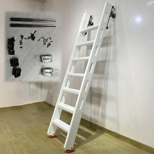 EXCLURA Dachbodentreppe Dachbodentreppe aus Holz mit Montagezubehör, Tragbare Dachbodenausstiegsleiter Länge 1m-2,6m, Platzsparende Notkletterleiter für den Dachboden(White,6 Step-1.82m(6.0ft))
