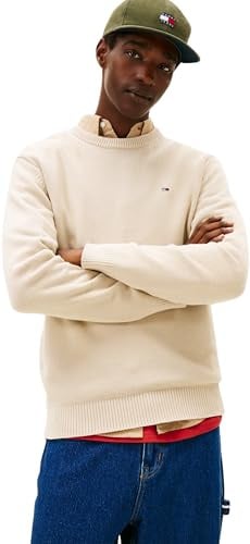 Tommy Jeans Uomo Pullover Sweater Slim Fit, Beige (Gulf Sand), L