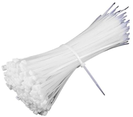 LYCCS 100 Stück Kunststoff-Kabelbinder mit Anker und selbstsichernder Nylonschnalle zur Befestigung des Kabelbinders in Schwarz-Weiß(White,5X450mm)