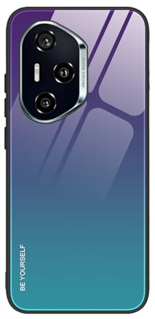 SEAHAI Hülle für Honor 400 Pro 5G, Ultradünne Gehärtetem Glas Zurück & Weich Silikon TPU Rahmen Handyhülle Farbverlauf Farbe Case Stoßfest Schutzhülle, Farbverlauf Blau