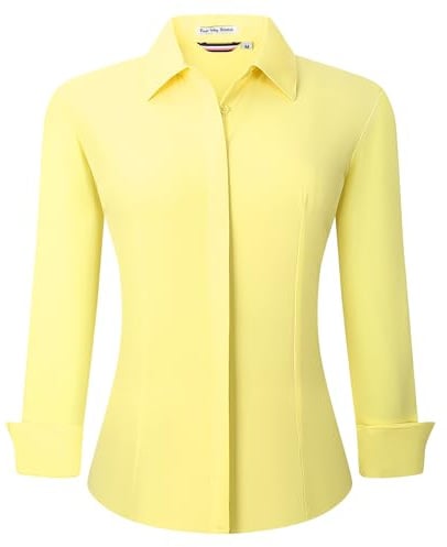 Alex Vando Womens Dress Shirts Wrinkle Free Regular Fit Long Sleeve Stretch Work Shirt, Hidden Placket Yellow, XXL