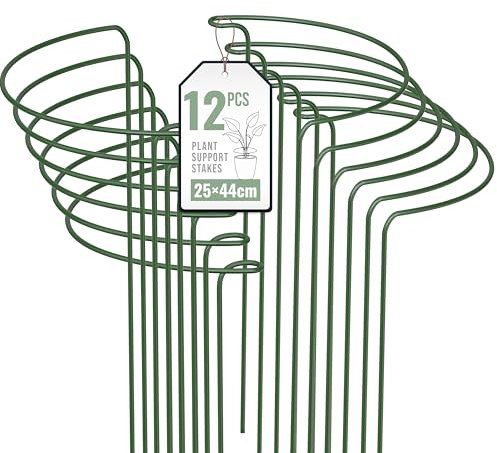 Plant Support Stakes 25×44cm,Metal Plant Supports Ring Cage for Garden Sturdy Half Round Garden Plant Supports for Vegetable, Tomatoes, Peony, Roses, Lavender, Flowers (12 Pack)