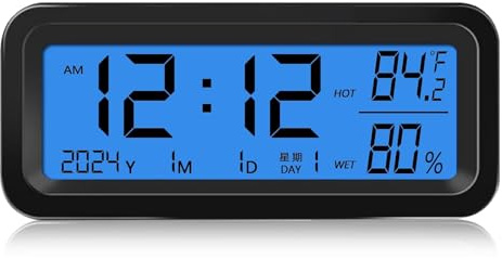 Candeon Reloj de Tablero de Automóvil, 3 en 1 Reloj de Automóvil Digital/termómetro/higrómetro, Monitor de Humedad de Temperatura de Reloj Digital del Tablero Solar con Luz de Fondo