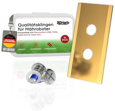 3DHerb 36 x Premium Titanium Replacement Blades + Screws with Lock - Blade Compatible with Mammotion Luba, Luba 2, Yuka, Luba Mini & Yuka Mini - 0.9 mm Blade Thickness for Long Lawnmower Pleasure