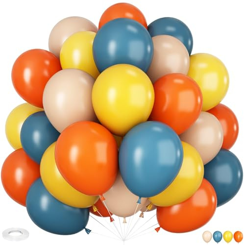 60 Stück Helium Ballons, 12 Zoll Orange und Goldene Luftballons Geburtstag,Blau Luftballons Bunt für Party Hochzeit Dekoration geburtstagsdeko Halloween