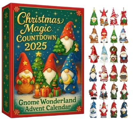 Weihnachtszwerg Adventskalender 2025, 24 Tage Weihnachts-Countdown-Kalender mit 30 Zwergen Acryl-Anhängern, Zwerg Wunderland Adventskalender, Xmas Countdown Dekor Geschenk