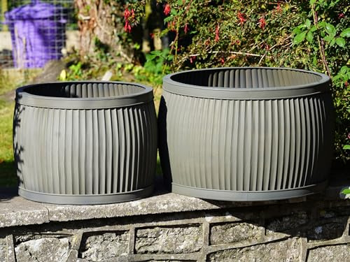 Set of 2 XL 66cm Dolly Tub Galvanised Metal Planter Outdoor Garden Flower Pot Trough Grey Large Vintage Style Ribbed Dolly Tubs