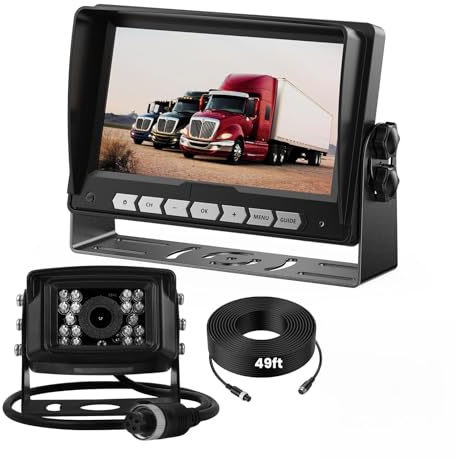 Wired RV Backup Camera with 7 Monitor, Night Vision Vehicle Safety Reverse Camera for Truck, Tractor, Trailer, Camper, Hitch Assistance