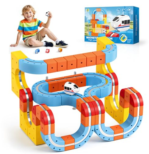 150 Pcs Cube Track Magnetische Block Spielzeug ab 3 4 5 6 7 8 Jahre Junge Mädchen,Kinder Spielzeug Clickrail Electric Train Set 3-8 Jahre Junge Flexible Autorennbahn Kinder Cubix 3D Zug Geschenk