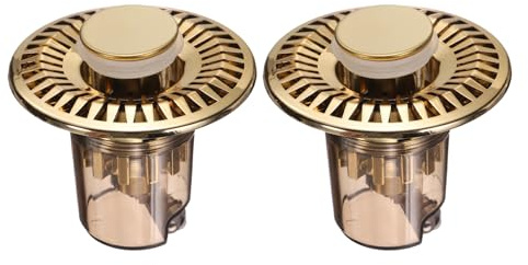 sourcing map 1 Pcs Bathroom Sink Drain Strainer, Stainless Steel Drain Plug Filter Bathroom Sink Stopper with Removable Odor-Proof Cover for Kitchen Washbasins Bathtub Drains, Gold Tone