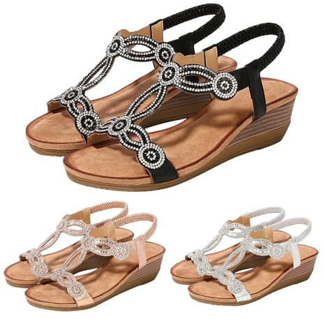 Sandales Femme Été Compensées Entre Doigt, Sandale Femme Ete Confortable, | Nouveau Sandales Chic Et Elegante Nu Pieds Strass Claquette Vacances Boheme Claquettes Grande Taille Sandale 35-42
