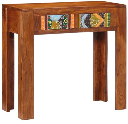 Ordellia Tavolo consolle in legno massello di acacia 80x35x75 finitura marrone miele con cassetti e ripiani, tavolo da corridoio per ingresso, soggiorno e camera da letto, console facile da pulire