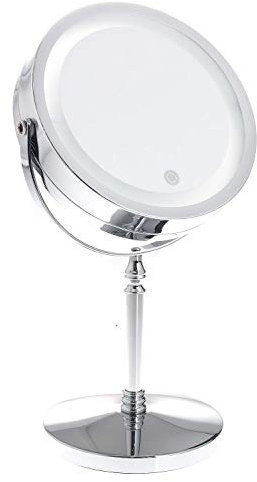 TUKA Dimmable Lumineux Miroir Maquillage, 5X Grossissant LED Miroir cosmétique pour Rasage dans Salle de Bain, À Piles ou avec Prise française, Écran Tactile Variateur d’Intensité, TKD3144-5x