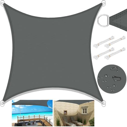 Laneetal Sonnensegel 4x4m rechteckig quadratisch 160g/m² Polyester Sonnenschutz Schattenspender UV Schutz für Garten Balkon Terrasse Grau