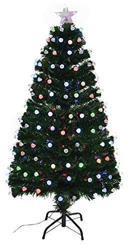 4Ft/120cm Fibre Optic Christmas Tree with Star Topper - Diamond LED Lights Decorations - Pre-Lit Green Artificial Xmas Tree - Multicolor Changing Lights