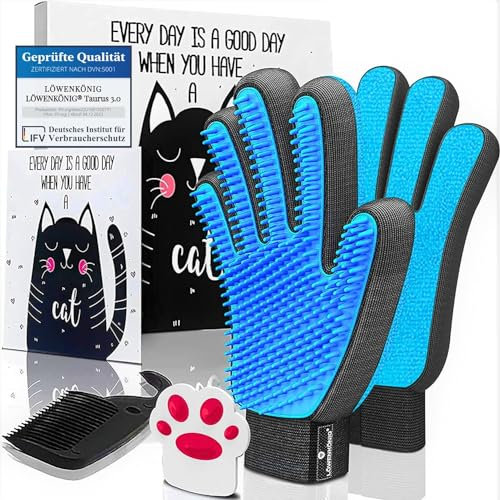 LÖWENKÖNIG®️ Taurus 2.0 Hochwertiger Fellpflege-Handschuh + Extra Lange Soft-NOPPEN Technologie für Kurz & Langhaar Katzen & Hunde I Haustier Bürsten Handschuh I Massage-Bürste I Katzen-Zubehör