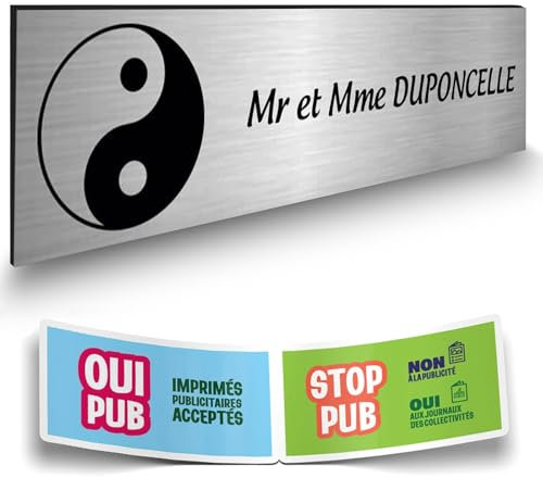 DECOHO - Plaque Boite aux Lettres Personnalisable - Plaque adhésive plastique 100x25 mm - Jaune lettres rouges, croix basque - Gravure la - Argent