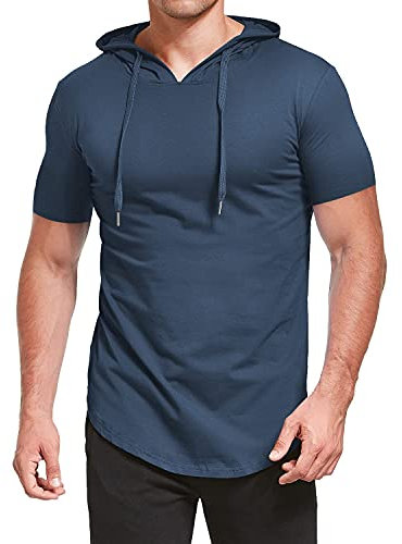 AIYINO Men's S-5X Short Sleeve Fashion Athletic Hoodies Workout Sweatshirt Hip Hop Pullover Hooded 2XL Navy
