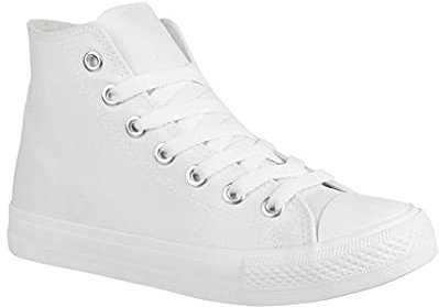 Elara Unisex Sneaker Sportschuhe High Top Turnschuh Chunkyrayan 014 Schuhe 3600-3601-AllWhite-39