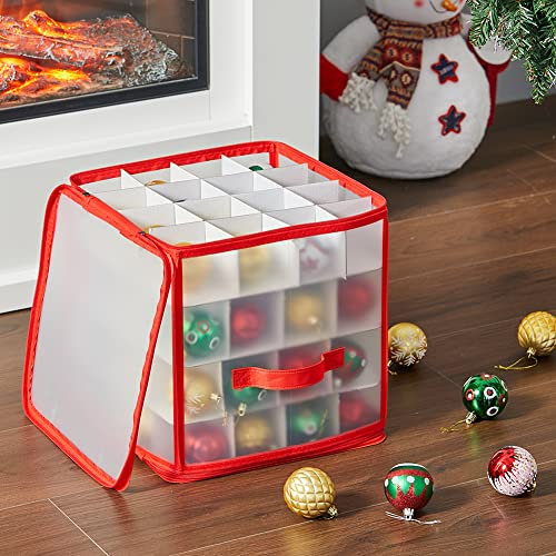 Warmiehomy Christmas Baubles Storage Box, Waterproof and Dustproof Baubles Storage Bag with Handle Carry, X'mas Baubles Storage for Christmas Party Decor Storage (Transparent)
