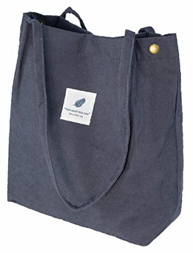 VOKUVIKU Cordtasche Damen Baumwolltasche XXl Vintage Tragetasche Einkaufstasche Stofftasche Schule Groß, 001 Dunkel Grau