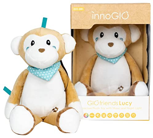 InnoGIO GIOfriends Lucy, Scimmietta Musicale Interattiva con Luce Notturna per Bambini, Peluche Morbido Adatto anche ai Neonati, Pupazzo per la Nanna