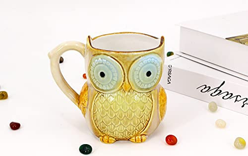 3D Coffee Mug Funny Cute Small Owl Ceramic Coffee Mug Tea Mugs Set for Porcelain Cup Owl Ornament Women 14 Oz (K)