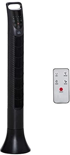 HOMCOM 36'' Freestanding Tower Fan, 3 Speed 3 Mode, 7.5h Timer, 70 Degree Oscillation, LED Panel, 5M Remote Controller, Black