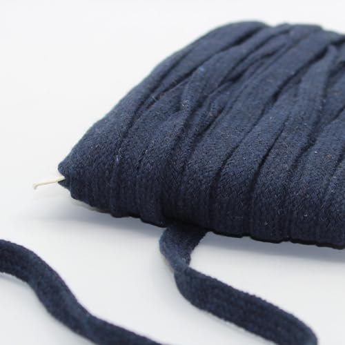 LEDUC Cuerda Plana de algodón Trenzado de 10 Colores Disponibles, 1 cm 20 m para Costura, Sudadera con Capucha, chándales Marinos (C)