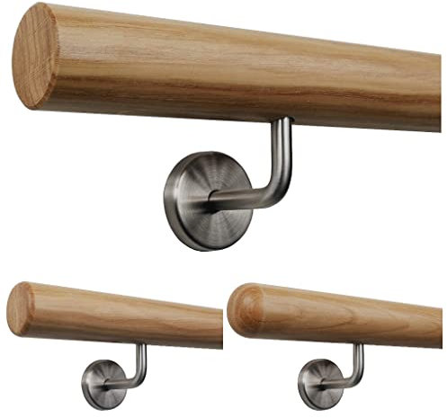TIBU Pasamanos de madera de roble de 50 mm de diámetro, barandilla para escaleras 0,3 m – 5 m, longitud 130 cm y extremos biselados
