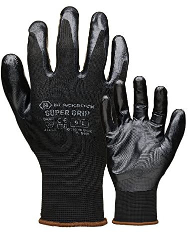 Blackrock Super Grip Work Gloves, Black Nitrile Gloves, Safety Gloves Men Women, Working Gloves, Roofing Gloves, Warehouse Gloves, Thin Work Gloves, DIY, Gardening Gloves, Outdoor - Size 7/Small