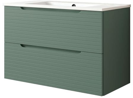 Kibath Mueble de Baño con Lavabo Boreal 120 cm 2 cajones suspendido Acabado Verde Lago Mate Fabricado en Madera