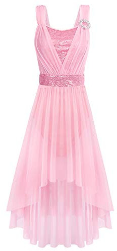 Femme Robe Danse Asymétrique Tutu Justaucorps de Ballet Latine Tango Salsa Paillettes Sport Gymnastique Patinage Artistique Dancewear Dames Rose B S