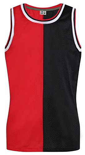 Pullonsy Herren Blank Basketball Trikots Mesh Athletic Sport Shirts Plain Performance Team Uniformen, Schwarz & Rot verschüttet, XL