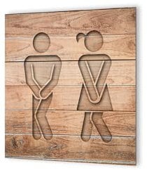 DECOHO - Panneau pictogramme de signalisation · Toilettes Mixtes Humoristique | Texture Bois - Marron