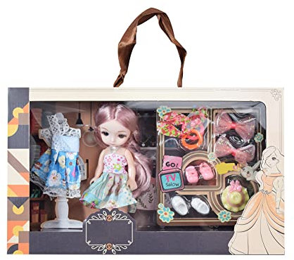 JAWSEU Puppen Set für Mädchen, Puppe mit Haaren, Geschenkbox und Puppe, Mädchen Puppen Spielset Kinder Spielzeug Puppenhaus Zubehör Geburtstagsgeschenkfür Kinder