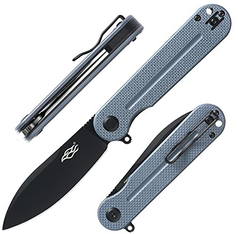 Firebird GANZO FH922PT-GY Couteau Pliant de Poche Lame en Noir Acier D2 85 mm G10 Poignée Antidérapante avec Clip Camping EDC Couteau 197mm 109g (Gris)