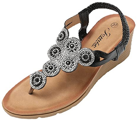 JOMIX Sandales Femme Sandales élastique Sandale Réglable Sandales Tongs pour Femme d'été Confortables pour Maison Piscine Plage (Noir, 39)