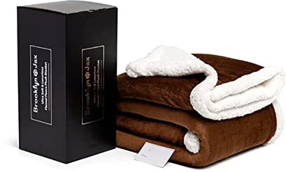 Brooklyn + Jax Sherpa-Fleece-Überwurfdecke, wendbar, superweich, luxuriös, gemütlich, Braun (braun, Doppelbett – 150 x 200 cm) (JJ14)