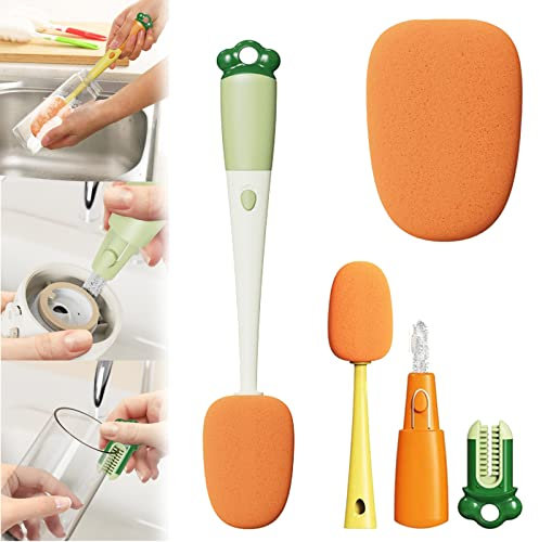3 in 1 Cleaning Brush for Water Bottles, Long Handle Cup Brush, Gap Cleaning Brush, Cup Lid Detail Brush, Crevice Cleaning Brush for Water Bottles, Tumblers, Cups, Home Cleaning Gadgets (White)