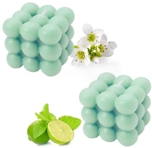 Bubble Kerze | natürlich und wohlriechend Handmade Kerzen | 100% vegane Kerzen | Nachhaltige Deko Kerzen Aus Natürlichem Sojawachs | Boho Deko | 6 x 6 x 6 cm (Grün, 2)