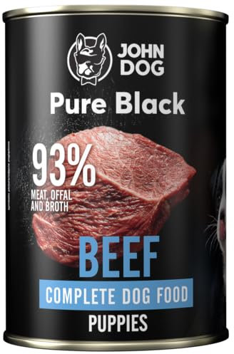 JOHN DOG Hundenassfutter Pure Black Rind - Premium Getreidefreies Nassfutter mit 93% Fleisch - Monoprotein Hundefutter für Welpen 6 x 400g