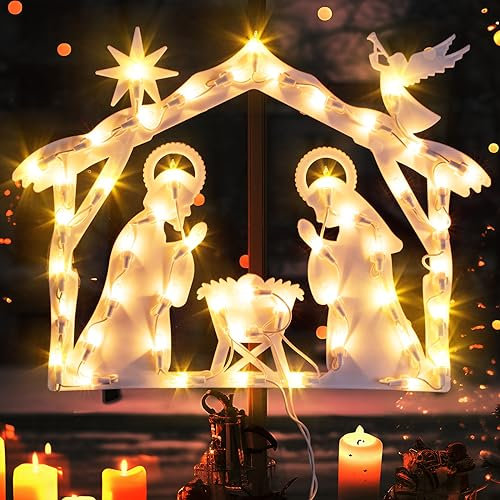 GlobaLink Weihnachtskrippe mit Beleuchtung, 8 Modi Weihnachtskrippe Lichterkette Outdoor IP44 Wasserdicht Tischkrippen mit Timing Funktion Krippe für draußen