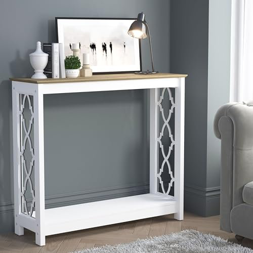 Galano Nova Console Table – Modern Distressed Oak Finish – Bookshelf Cabinet for Hallway, Entryway, Living Room, Bedroom or Foyer – Space Saving – White/Oak