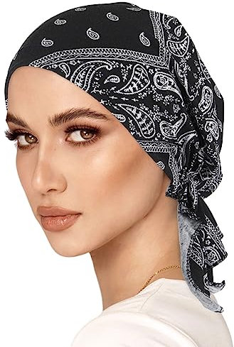 YUWJOOWEE Stretch Turban Mütze Kopftuch Drucken Kopfbedeckung Hüte,Frauen Muslim Beanie Schal Bandana Hut Chemo Krebs Chemotherapie Haarausfall Schlafmützen (Schwarze Amöbe)