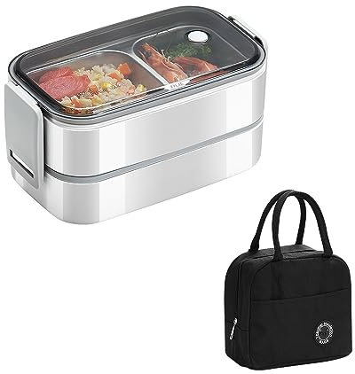 Gearific Bento Box, lonchera de acero inoxidable 304, 2 capas antifugas, para adultos, para trabajo, oficina, picnic, escuela, oficina (blanco)