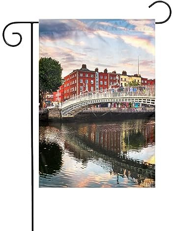 Dublin Irland Ha Penny Bridge Gartenflagge, doppelseitige Willkommensgartenflagge, Sommer Outdoor Hofflaggen für Haus Veranda, Terrasse, Rasen Dekor