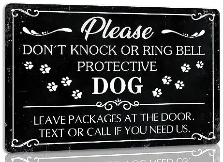ICRAEZY Please Don't Knock Or Ring Bell Protective Dog Leave Packages at The Door Metal Tin Sign Wall Decor for Front Door Baby Sleeping Retro Tin Sign for Home Porch Farmhouse Decor Gifts 8x12 Inch