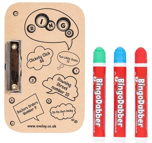 Bingo Dabbers and Board Set - 3 Colorful Dabbers and 1 Game Board for Endless Bingo Fun